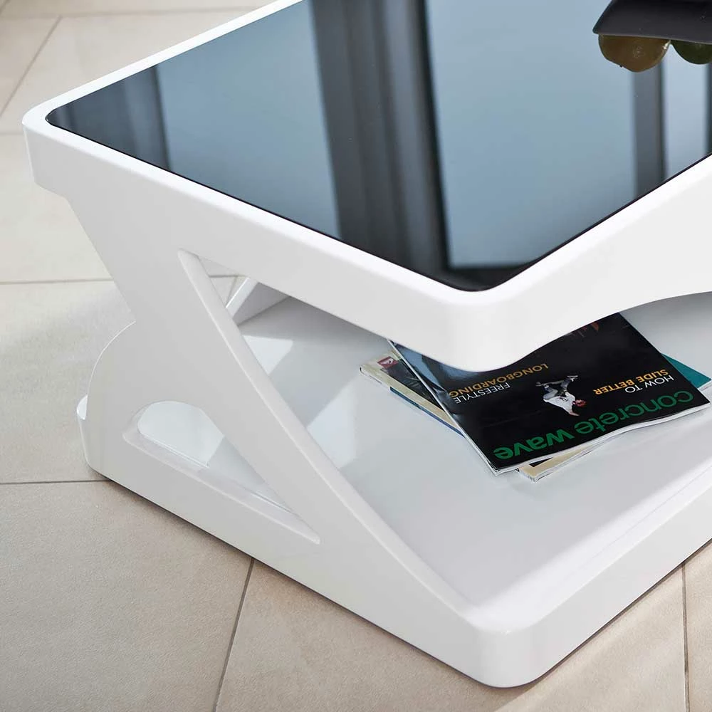 120x60 Design Wohnzimmertisch Mit Schwarzglas - Volmario – Bild 4