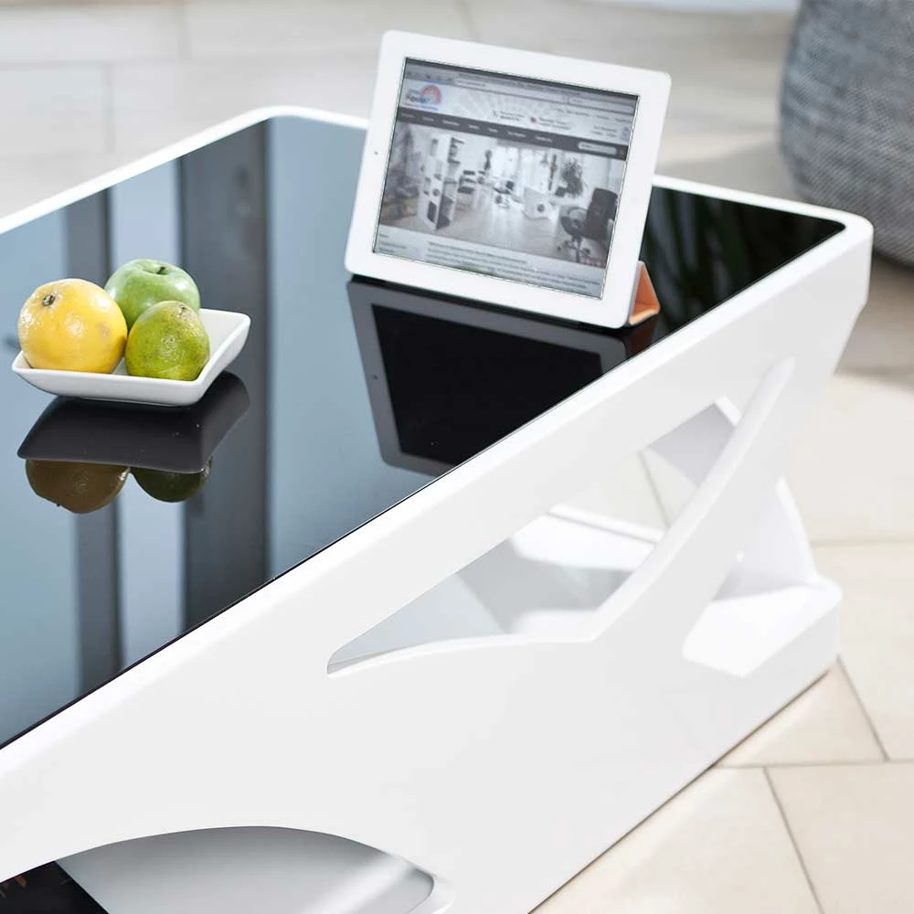 120x60 Design Wohnzimmertisch Mit Schwarzglas - Volmario – Bild 5