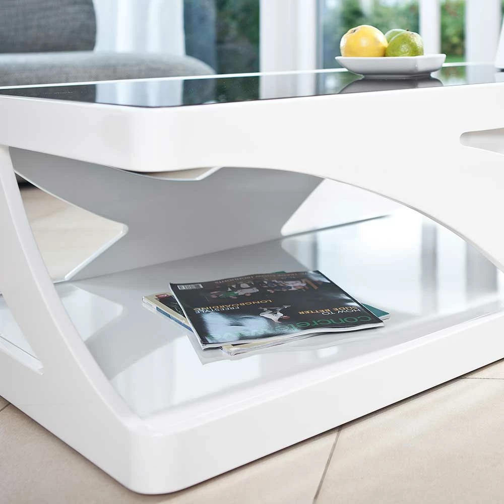 120x60 Design Wohnzimmertisch Mit Schwarzglas - Volmario – Bild 6