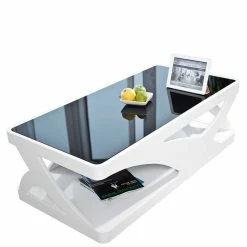 120x60 Design Wohnzimmertisch Mit Schwarzglas - Volmario