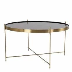 70cm Runder Glas Couchtisch Mit Stahl In Messing - Vally