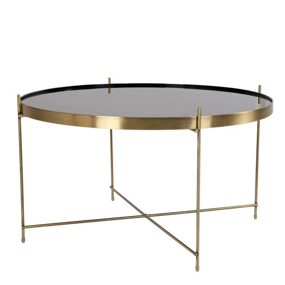 70cm Runder Glas Couchtisch Mit Stahl In Messing - Vally 1 70cm Runder Glas Couchtisch Mit Stahl In Messing - Vally
