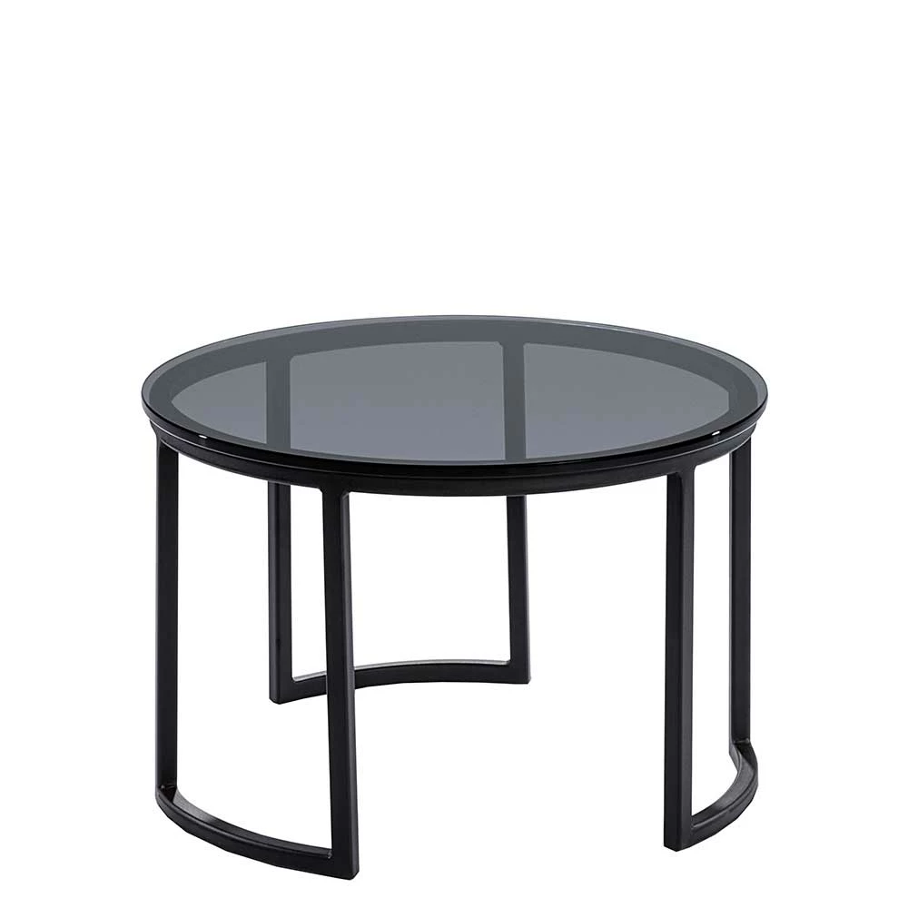 80cm Runder Designtisch Mit Rauchglas Platte - Bertrin 1 80cm Runder Designtisch Mit Rauchglas Platte - Bertrin
