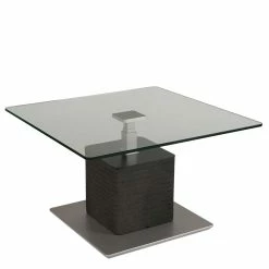 80x80 Designer Couchtisch Mit Glasplatte & Säulengestell - Katralan