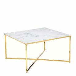 80x80 Quadrat Couchtisch In Marmor Optik & Gold - Hulmane