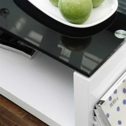 Couchtisch Mit Ablagen & Schwarzglas Platte - Toricona -Bouquet-shop couchtisch mit ablagen schwarzglas platte unterbau weiss hochglanz toricona 02