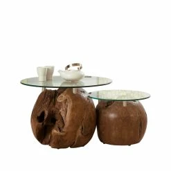 Design Beistelltisch Lirou Mit Runder Glasplatte (zweiteilig)