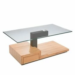 Design Couchtisch Devanico Mit Glas Und Kernbuche Furnier