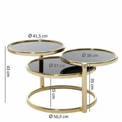 Design Wohnzimmertisch Mit 3 Glas Platten - Santorina -Bouquet-shop design wohnzimmertisch mit 3 glas platten in schwarz metall gold santorina 04