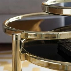 Design Wohnzimmertisch Mit 3 Glas Platten - Santorina -Bouquet-shop design wohnzimmertisch mit 3 glas platten in schwarz metall gold santorina 05