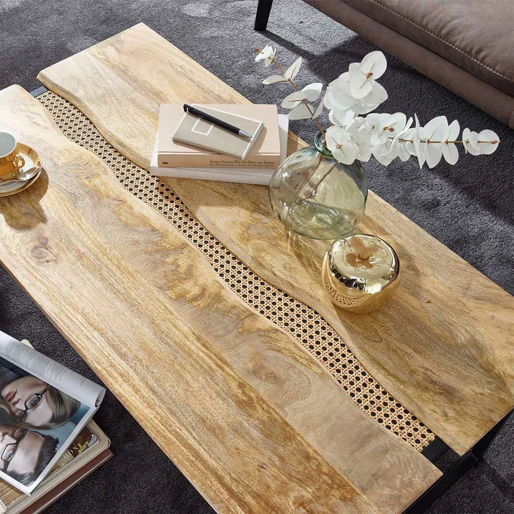 Designer Couchtisch Aus Holz & Wiener Geflecht - Leiria – Bild 3