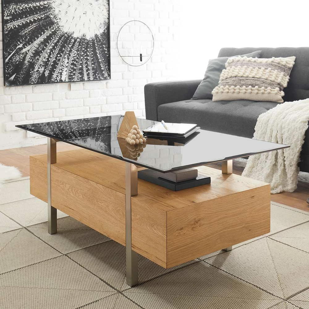 Designer Wohnzimmer-Couchtisch Mit Rauchglas Platte - Santos 2 Designer Wohnzimmer-Couchtisch Mit Rauchglas Platte - Santos – Bild 2