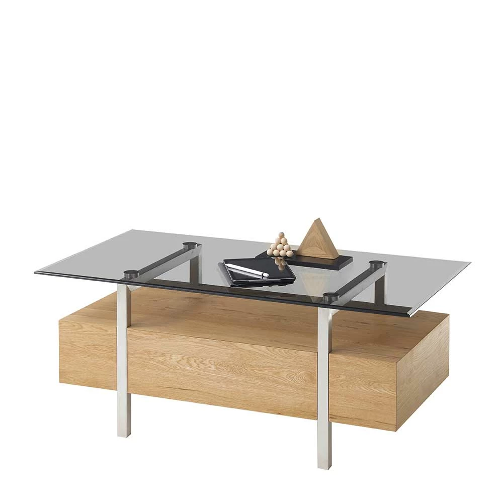 Designer Wohnzimmer-Couchtisch Mit Rauchglas Platte - Santos 4 Designer Wohnzimmer-Couchtisch Mit Rauchglas Platte - Santos – Bild 4