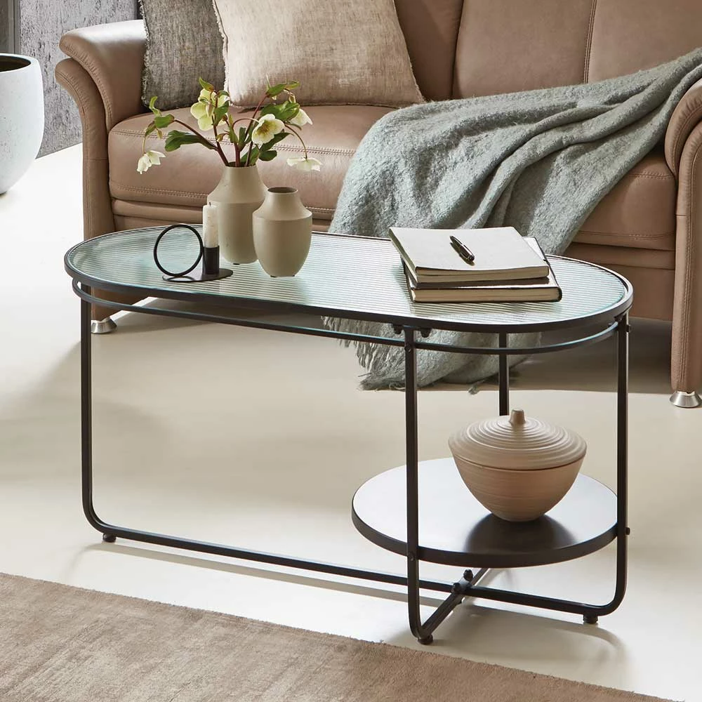 Ovaler Couchtisch Mit Strukturglas Platte - Fender – Bild 2