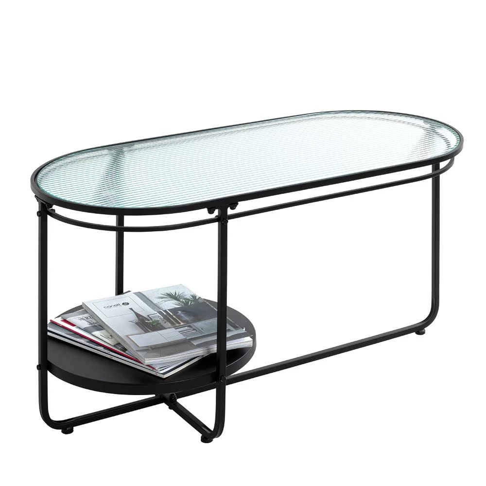 Ovaler Couchtisch Mit Strukturglas Platte - Fender – Bild 3