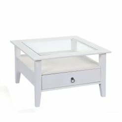 Quadrat 75x75 Landhaus Sofatisch Mit Glas - Rosanna