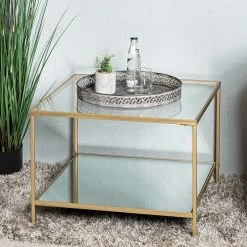 Quadratischer Beistelltisch Aus Klarglas - Clair 8 Quadratischer Beistelltisch Aus Klarglas - Clair -Bouquet-shop quadratischer beistelltisch aus klarglas mit zusatzablage metallgestell in gold clair 02