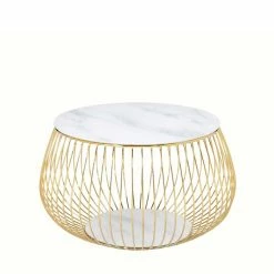 Runder Design-Couchtisch Mit Glasplatte Marmoroptik - Hayaton