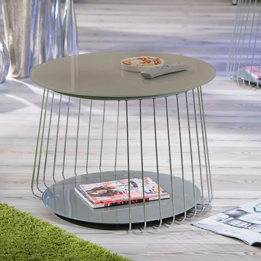 Runder Glasplatten Sofatisch Mit Draht-Gestell - Frantasticas – Bild 3