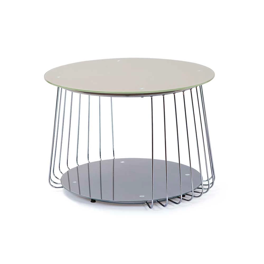 Runder Glasplatten Sofatisch Mit Draht-Gestell - Frantasticas
