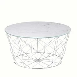 Runder Sofatisch Aus Glas Marmoroptik - Enrician -Bouquet-shop runder sofatisch aus glas marmoroptik mit drahtgittergestell in chrom enrician 02