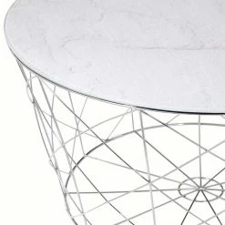 Runder Sofatisch Aus Glas Marmoroptik - Enrician -Bouquet-shop runder sofatisch aus glas marmoroptik mit drahtgittergestell in chrom enrician 03