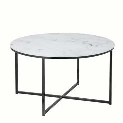 Runder Sofatisch In Marmor Weiß Glasplatte - Digenara