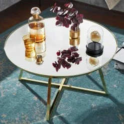 Runder Spiegelglas Couchtisch Mit Bügelgestell - Hoxtona 7 Runder Spiegelglas Couchtisch Mit Bügelgestell - Hoxtona -Bouquet-shop runder spiegelglas couchtisch mit buegelgestell in gold aus stahl hoxtona 02
