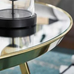Runder Spiegelglas Couchtisch Mit Bügelgestell - Hoxtona 8 Runder Spiegelglas Couchtisch Mit Bügelgestell - Hoxtona -Bouquet-shop runder spiegelglas couchtisch mit buegelgestell in gold aus stahl hoxtona 03