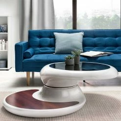 Runder Wohnzimmer Designtisch In Weiß - Badetta -Bouquet-shop runder wohnzimmer designtisch in weiss nussbaum dekor badetta 02