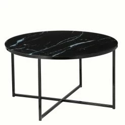 Runder Wohnzimmer Glastisch In Marmor Schwarz - Adiana