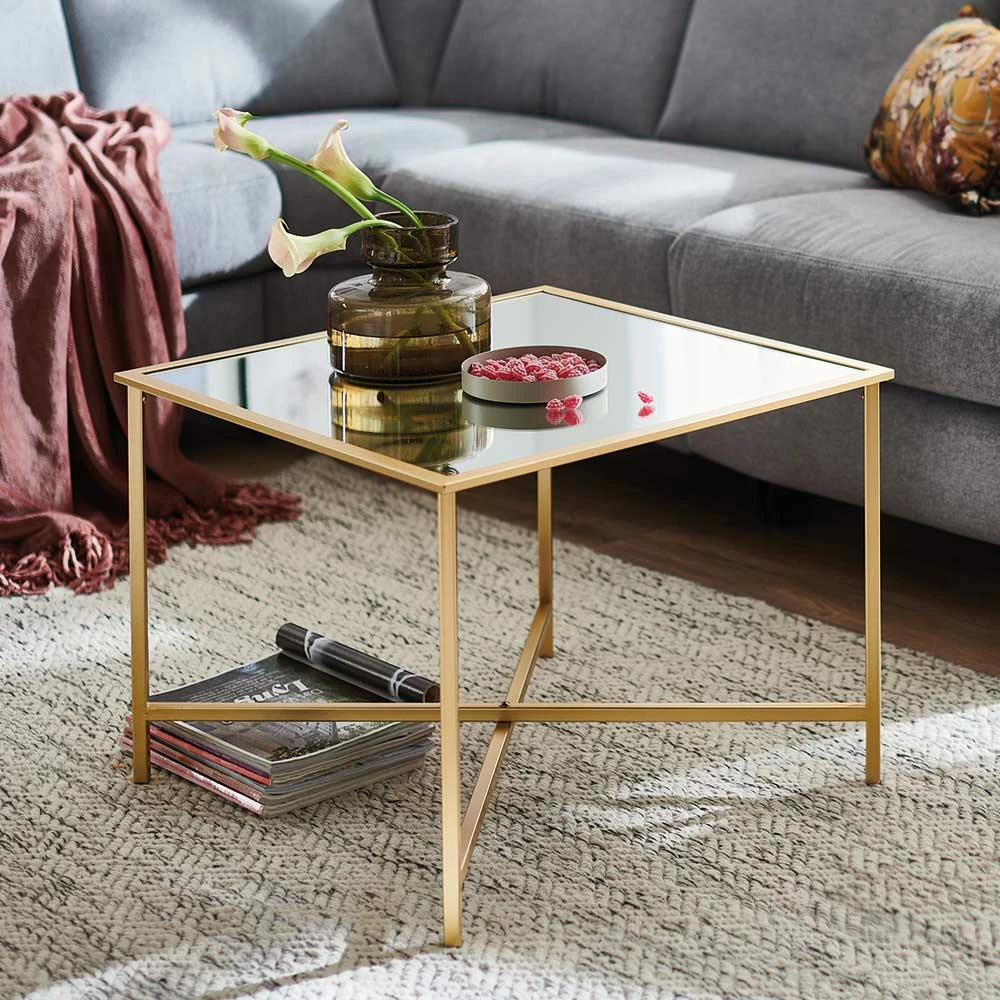 Spiegelglas Couchtisch Mit Metallgestell - Remona 2 Spiegelglas Couchtisch Mit Metallgestell - Remona – Bild 2