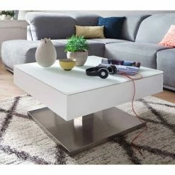 Stauraum Couchtisch In Weiß Mit Glasplatte Leoda & Säulengestell -Bouquet-shop stauraum couchtisch in weiss mit glasplatte saeulengestell 75x75cm leoda 01