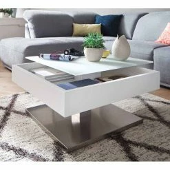 Stauraum Couchtisch In Weiß Mit Glasplatte Leoda & Säulengestell -Bouquet-shop stauraum couchtisch in weiss mit glasplatte saeulengestell 75x75cm leoda 05