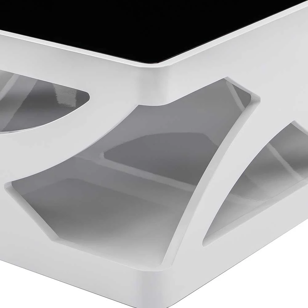 Weißer Hochglanz Couchtisch Mit Schwarzglas - Yunike 3 Weißer Hochglanz Couchtisch Mit Schwarzglas - Yunike – Bild 3