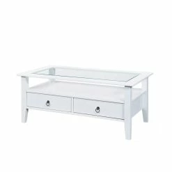 Weißer Landhaus Couchtisch Mit Glas Einsatz - Rosanna