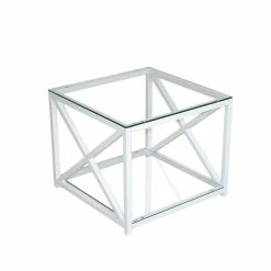 Alternative view of Weißer Metall Designtisch Vizz Mit Zwei Glasplatten