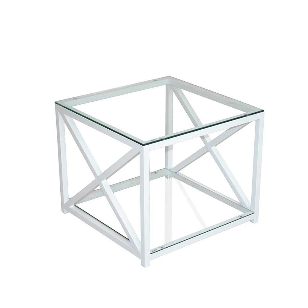 Weißer Metall Designtisch Vizz Mit Zwei Glasplatten 2 Weißer Metall Designtisch Vizz Mit Zwei Glasplatten – Bild 2