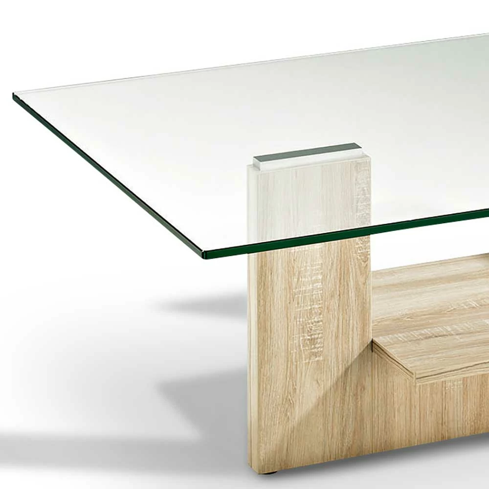 Wohnzimmer Glastisch Auf Säulengestell Mit Ablage - Durense – Bild 3