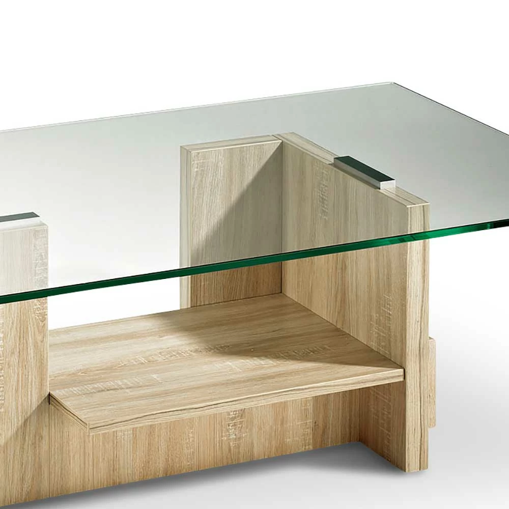 Wohnzimmer Glastisch Auf Säulengestell Mit Ablage - Durense – Bild 4