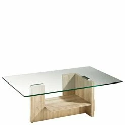 Wohnzimmer Glastisch Auf Säulengestell Mit Ablage - Durense