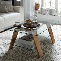 Alternative view of Wohnzimmer Glastisch Mit Ablage & Holzbeinen - Jannik