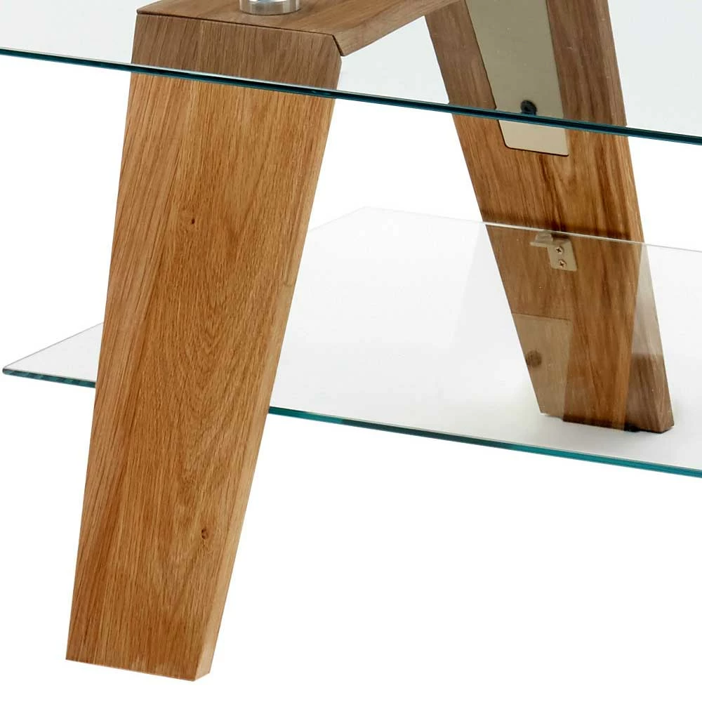 Wohnzimmer Glastisch Mit Ablage & Holzbeinen - Jannik 5 Wohnzimmer Glastisch Mit Ablage & Holzbeinen - Jannik – Bild 5